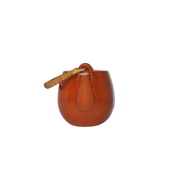 VINTAGE Orange Teapot Bamboo Handle Made In Occupied Japan - Picture 3 of 10